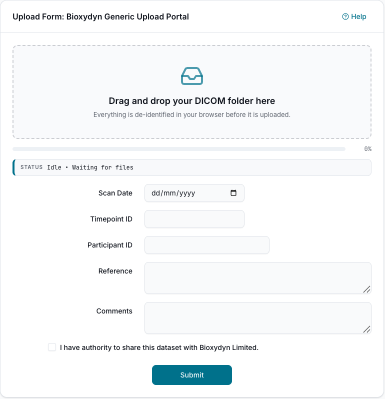 VoxelFlow upload portal with study workflow